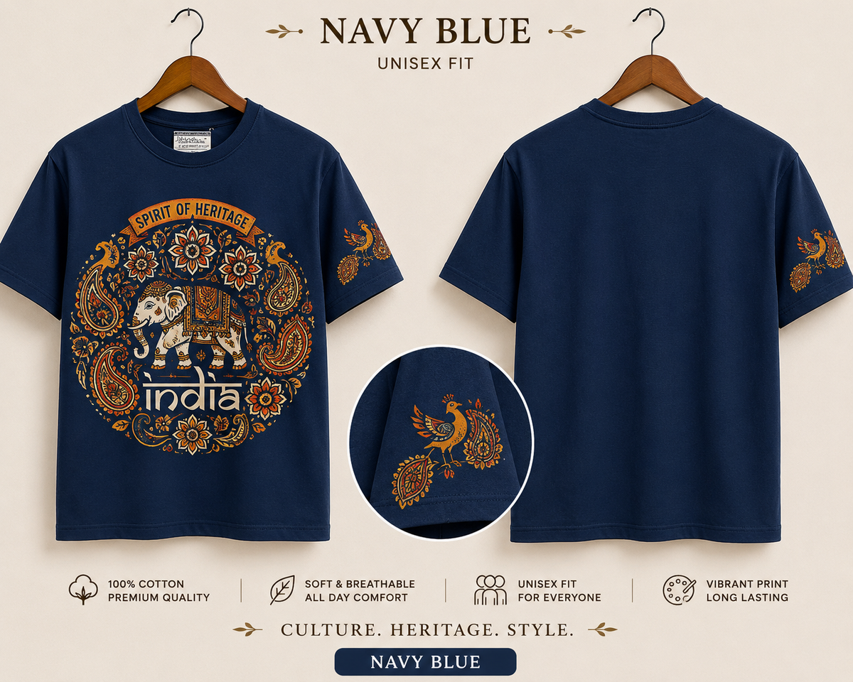 VAYUQ 100% Cotton Indian Heritage Printed Unisex Oversized T Shirt