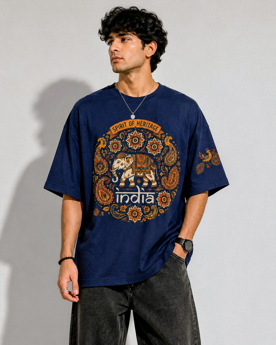 VAYUQ 100% Cotton Indian Heritage Printed Unisex Oversized T Shirt