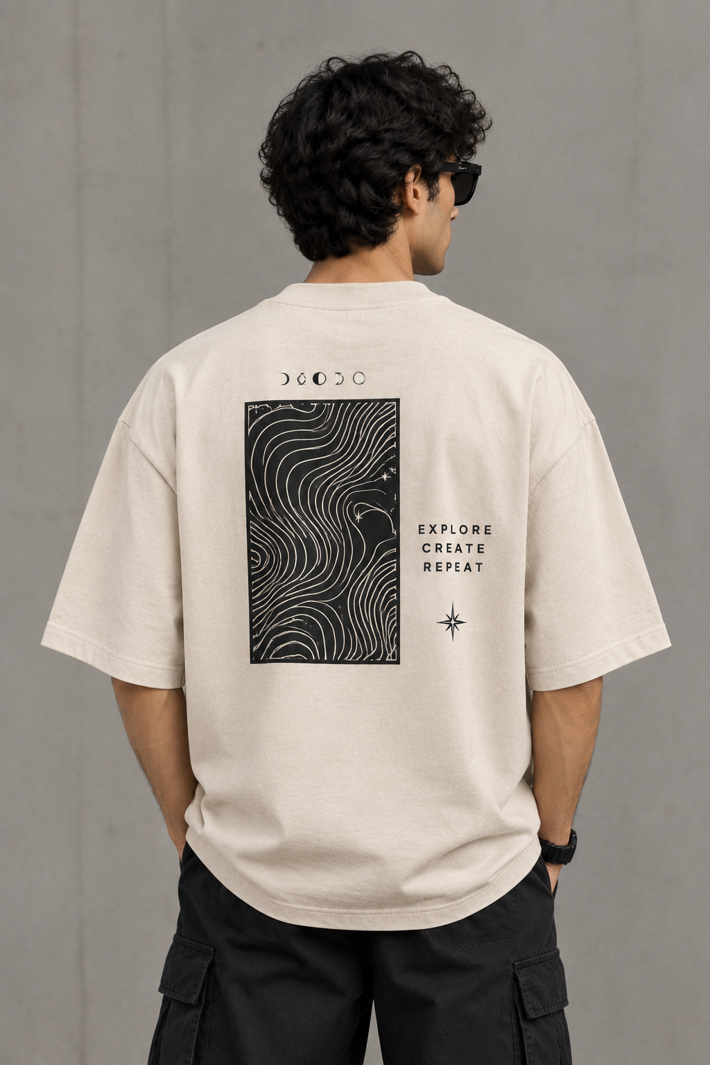 Oversized “BEYOND” Graphic T-Shirt – Beige | Japanese-Inspired Streetwear.