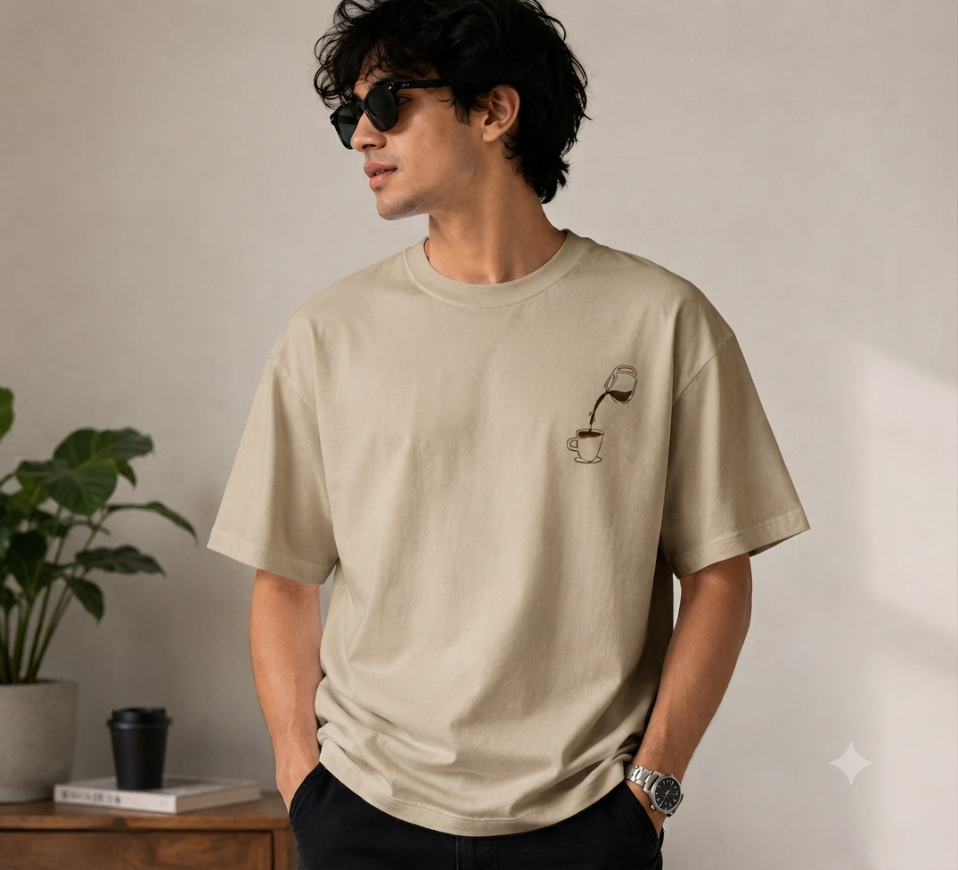 VAYUQ Premium Arabica Oversized Unisex T Shirt - Beige