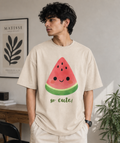 VAYUQ Men's Oversized So Cute Watermelon Graphic T-Shirt - Cream | Beige