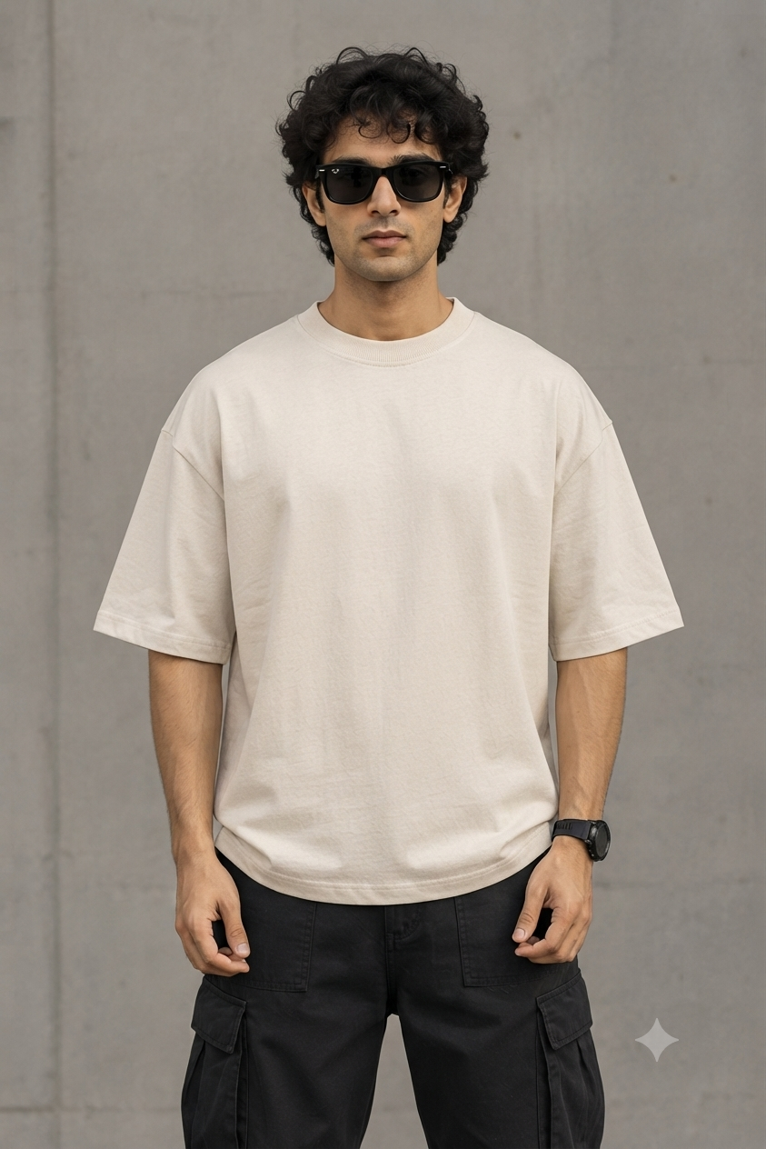 Oversized Japanese Wave Graphic T-Shirt – Beige | Good Things Take Time