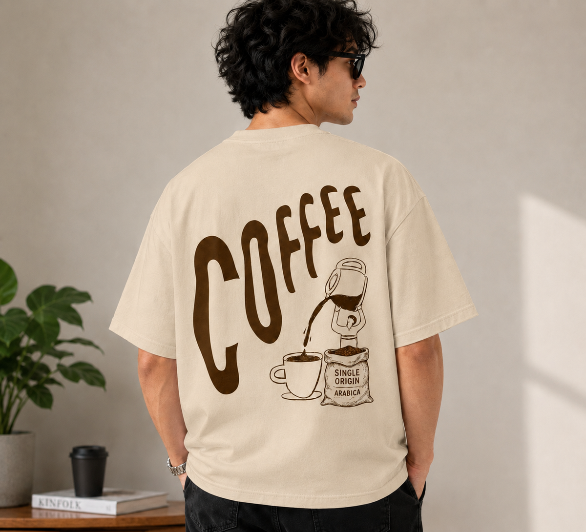 VAYUQ Premium Arabica Oversized Unisex T Shirt - Beige