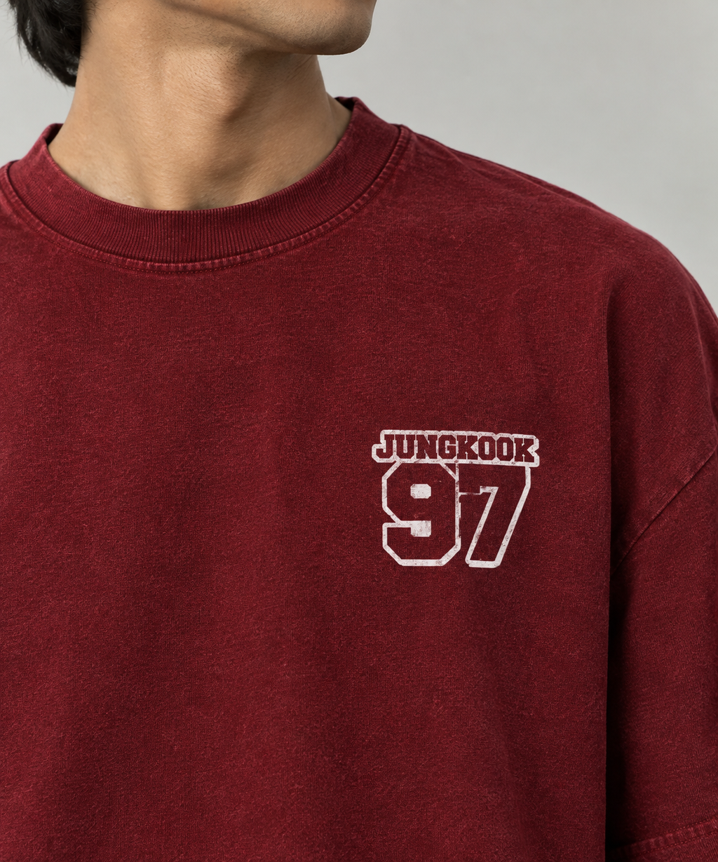 JUNGKOOK BTS !! Oversized T-Shirt – Premium CramineMaroon BTS Graphic Tee  | Unisex Streetwear