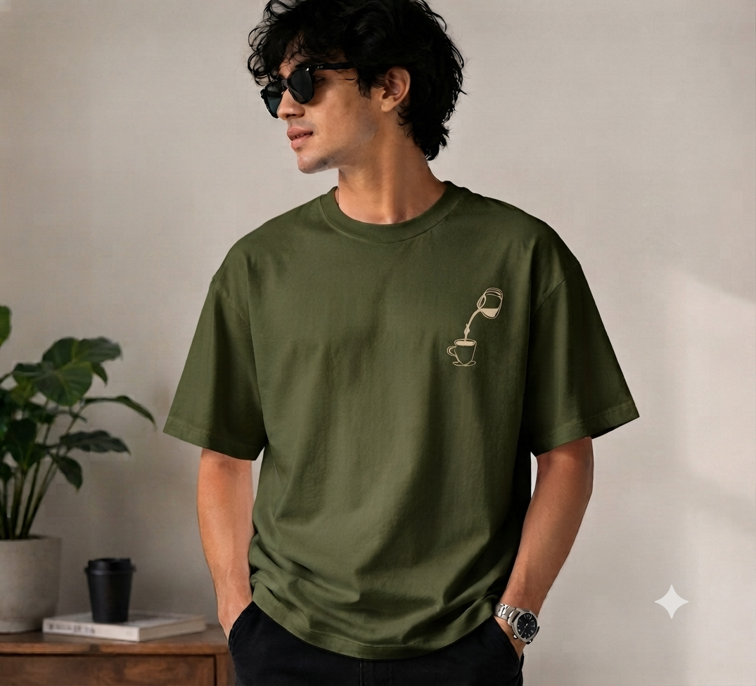 VAYUQ Premium Arabica Oversized Unisex T Shirt, Olive Green
